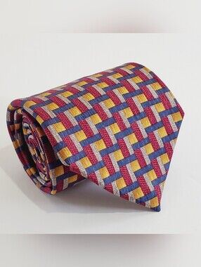 Cocktail Collection Multicolor Geometric Pattern Men's Silk Neck Tie Beer